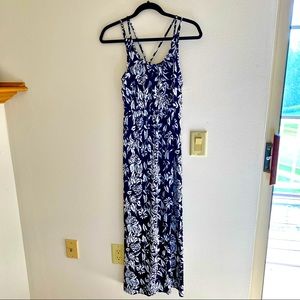 Loft size S black, white, blue floral maxi dress